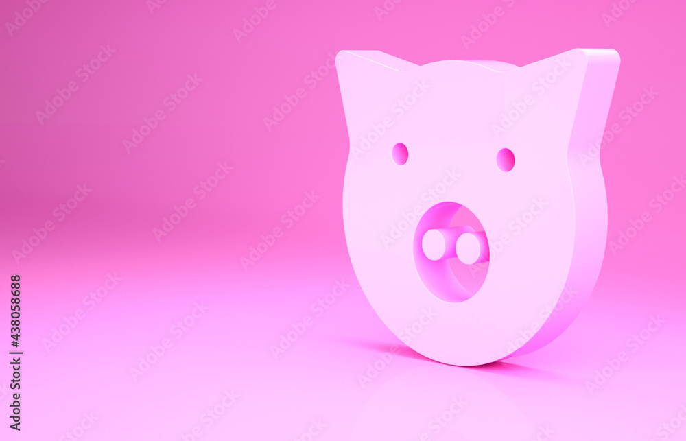 Pink Pig icon isolated on pink background. Animal symbol. Minimalism concept. 3d illustration 3D render Pink Pig icon isolated on pink background. Animal symbol. Minimalism concept. 3d illustration 3D render