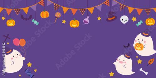 秋のハロウィンのかわいいお化けたちのベクターイラストフレーム背景