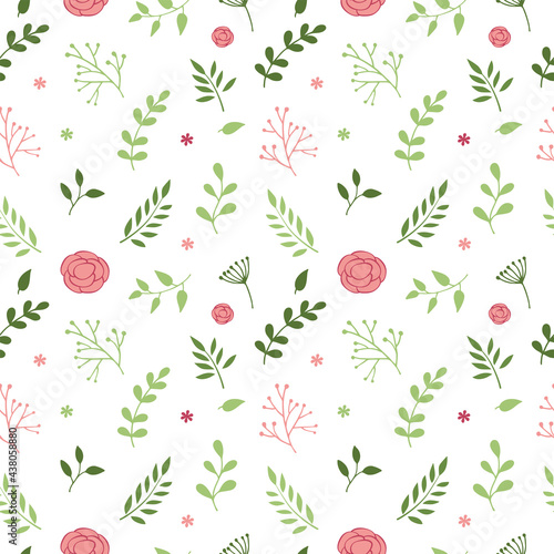 Wallpaper Mural Seamless texture of leaves and flowers. Foliage pattern, natural floral abstract background, wallpaper. Torontodigital.ca