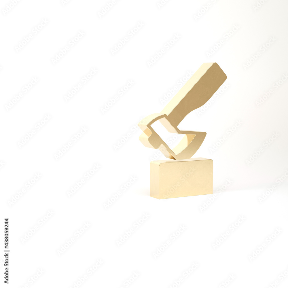 Gold Wooden axe icon isolated on white background. Lumberjack axe. 3d illustration 3D render Gold Wooden axe icon isolated on white background. Lumberjack axe. 3d illustration 3D render