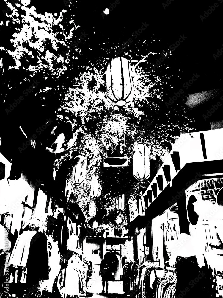 Obraz premium Japanese style shophouses Illustrations creates an impressionist style of painting.