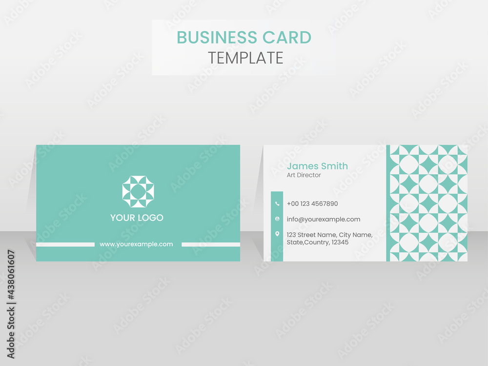Business Card Template Design In Front And Back View On White Background.