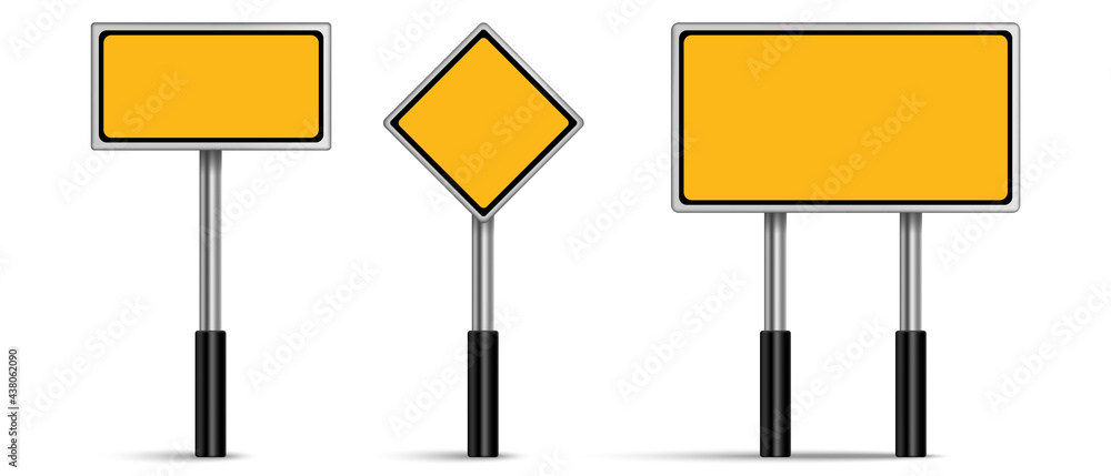 Set of Blank yellow road signs, Traffic signs on white background Set of Blank yellow road signs, Traffic signs on white background