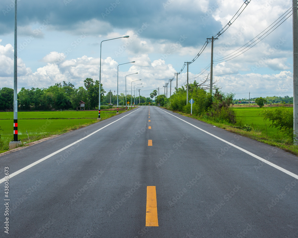 Road with electric poles.