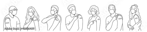 Vaccination. People in protection masks.