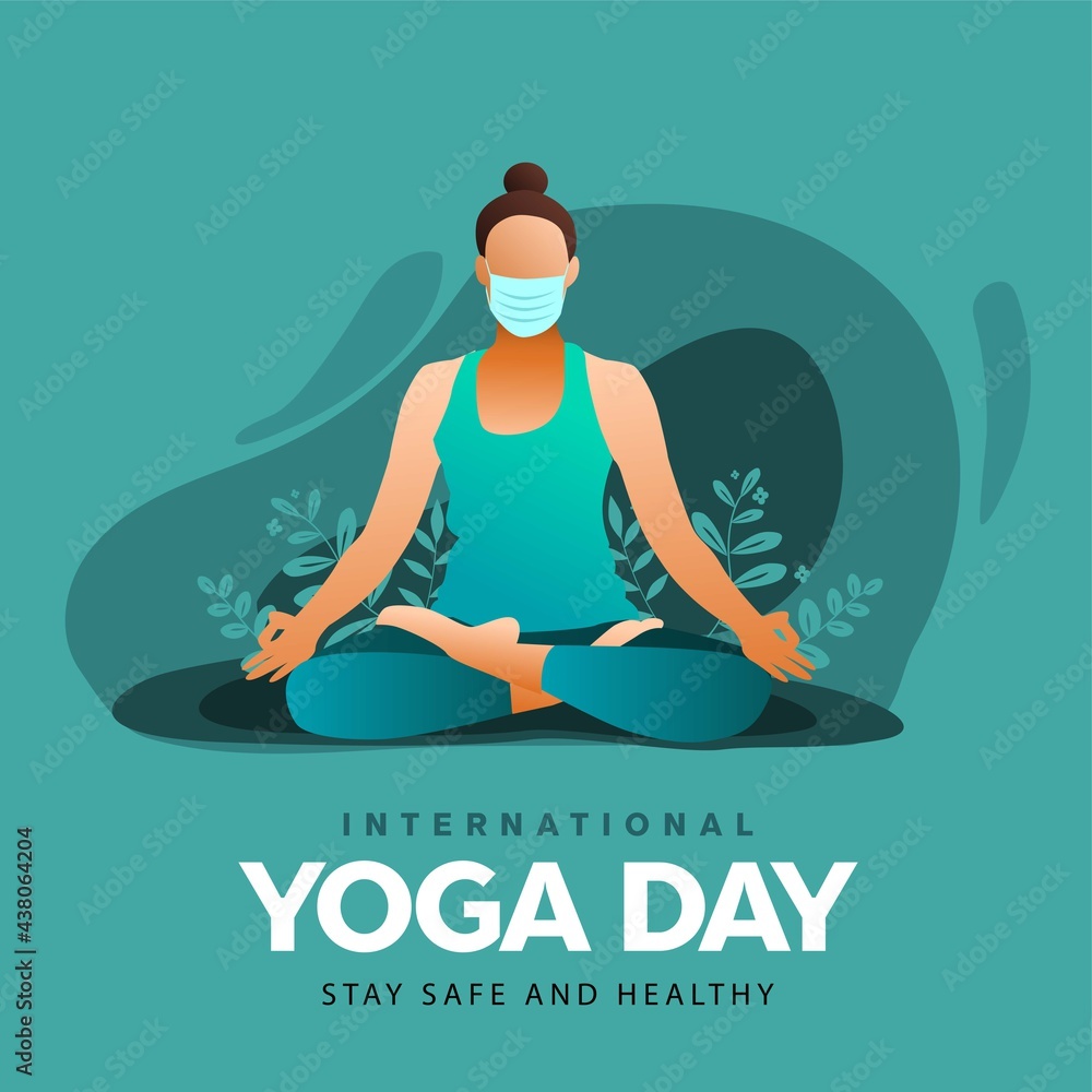 international yoga day. yoga body posture. Woman practicing yoga. vector illustration design. covid-19, corona virus concept