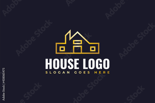 House Logo with Line Style in Gold Gradient for Real Estate Business Logo. Construction, Architecture or Building Logo Design