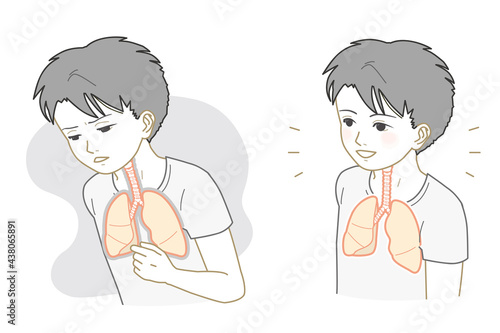 Unhealthy lungs, boy with healthy lungs