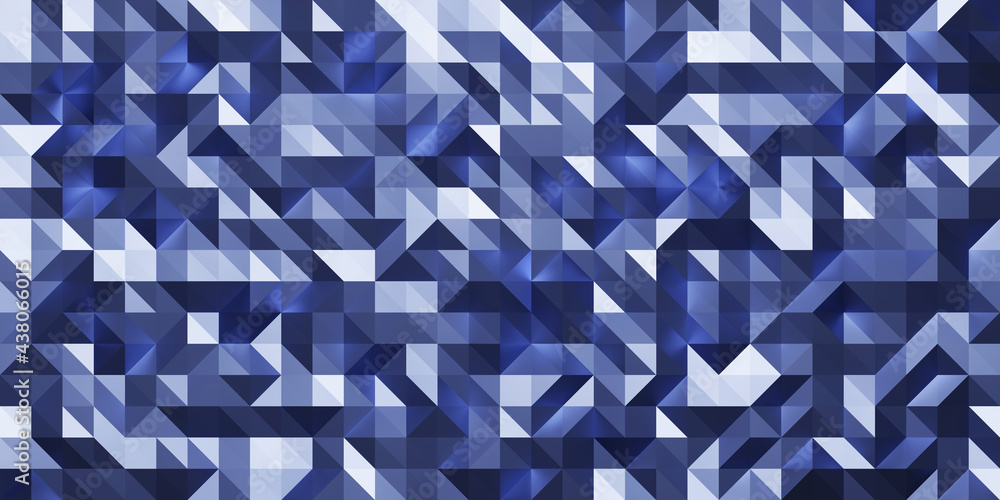 Low poly random tiles texture in blue color. Abstract geometric pattern background with medium size triangles. Modern crystal design. 3D Rendering. Low poly random tiles texture in blue color. Abstract geometric pattern background with medium size triangles. Modern crystal design. 3D Rendering.