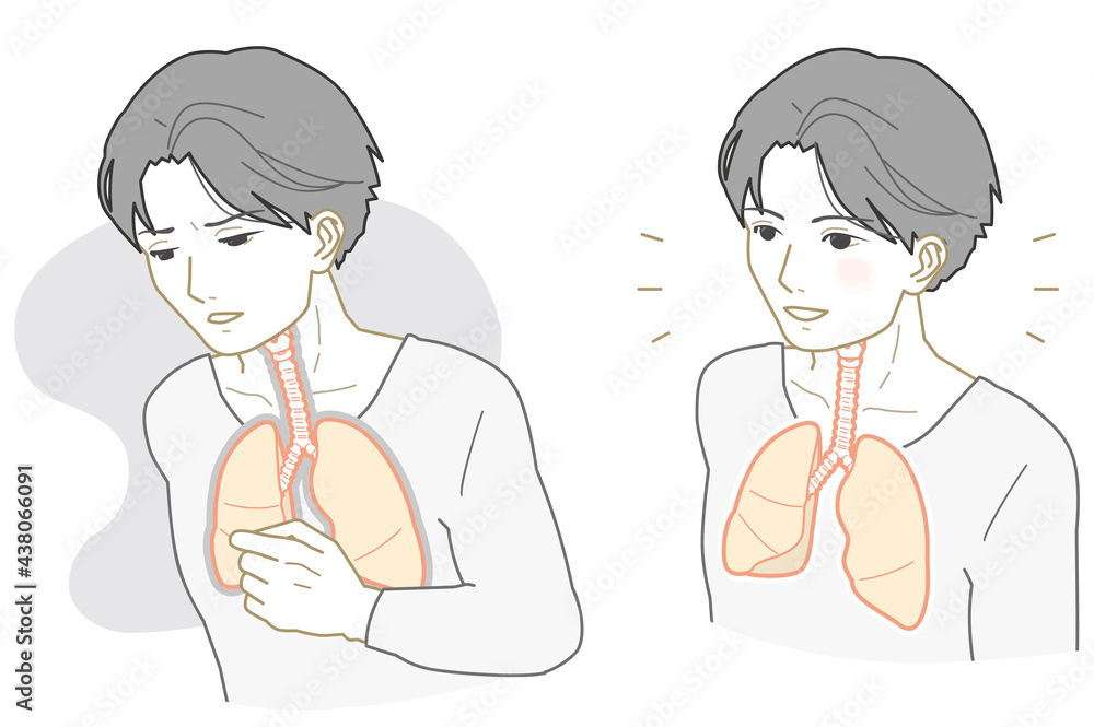 Unhealthy lungs, man with healthy lungs