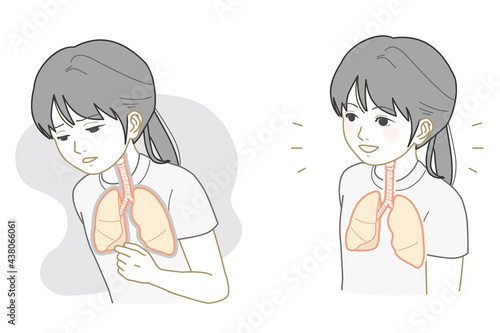 Unhealthy lungs, girl with healthy lungs