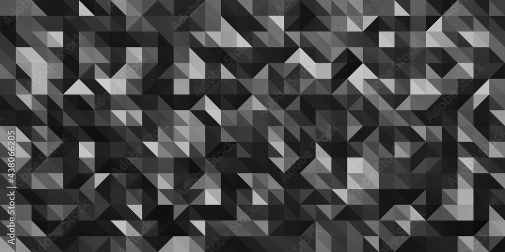 Low poly random tiles texture in black color. Abstract geometric pattern background with medium size triangles. Modern crystal design. 3D Rendering. Low poly random tiles texture in black color. Abstract geometric pattern background with medium size triangles. Modern crystal design. 3D Rendering.