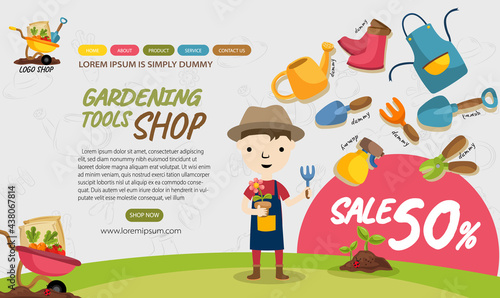 website banner vector illustration background gardening tools garden equipment design 03