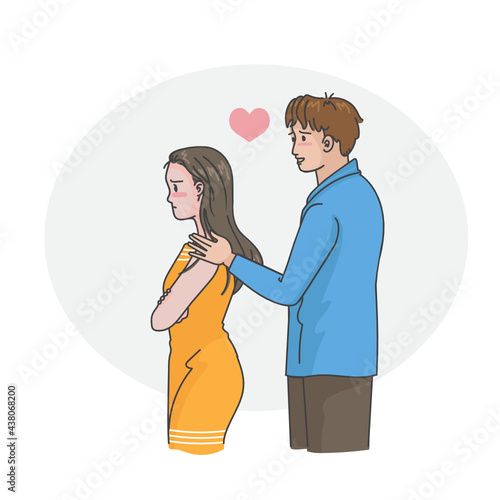 Couple reconcile or reconciliation after a fight. Illustration for gay couple concept.