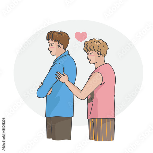 Gay couple reconcile or reconciliation after a fight. Illustration for gay couple concept.