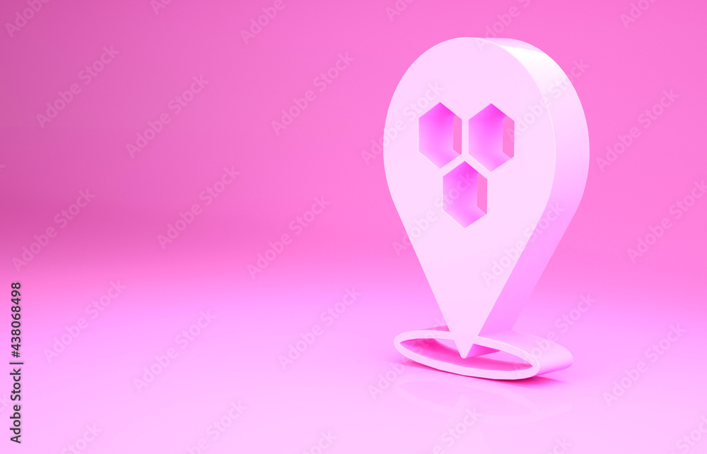 Pink Honeycomb bee location map pin pointer icon isolated on pink background. Farm animal map pointer. Minimalism concept. 3d illustration 3D render Pink Honeycomb bee location map pin pointer icon isolated on pink background. Farm animal map pointer. Minimalism concept. 3d illustration 3D render