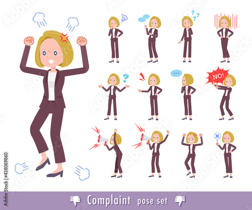 不満を表現している金髪ビジネス女性のセット