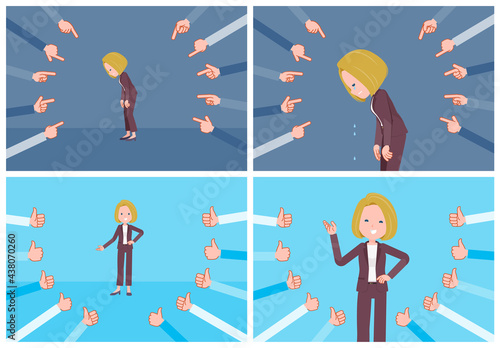 評価をうける金髪ビジネス女性のセット