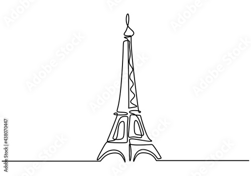 Continuous line of Eifel tower in paris. One single line of Eifel tower in paris isolated on white background.