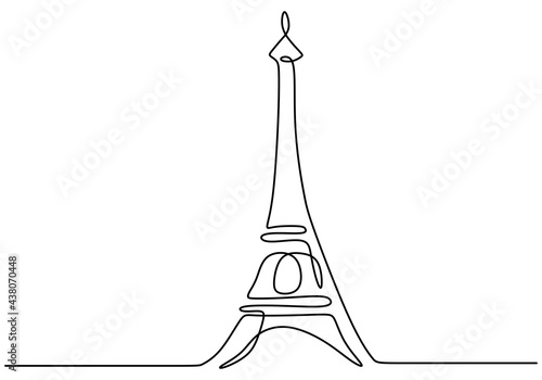 Continuous line of Eifel tower in paris. One single line of Eifel tower in paris isolated on white background.