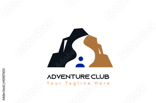 mountain with silhouette people logo concept