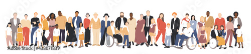 Multicultural group of mothers and fathers with kids. Flat vector illustration. photo