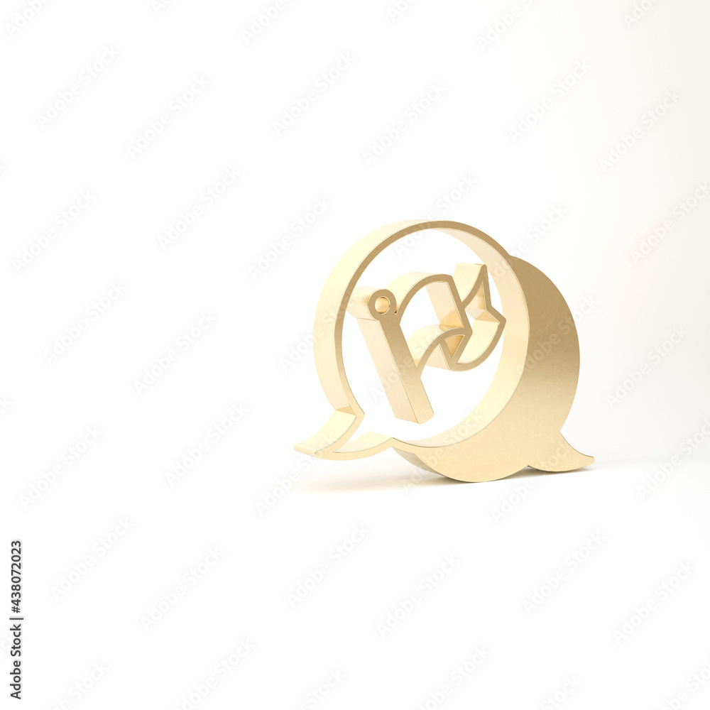 Gold Flag icon isolated on white background. Victory, winning and conquer adversity concept. 3d illustration 3D render