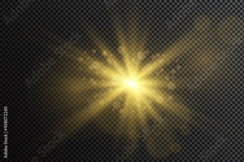 The bright light of the sun. Transparent sunlight. Special lens flare light effect. Front solar lens flare. 