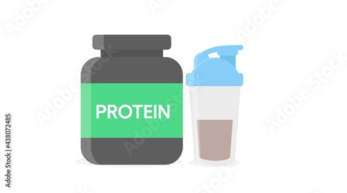 Vector Isolated Illustration of a Protein Bottle and a Protein Shaker. Flat Protein Icon