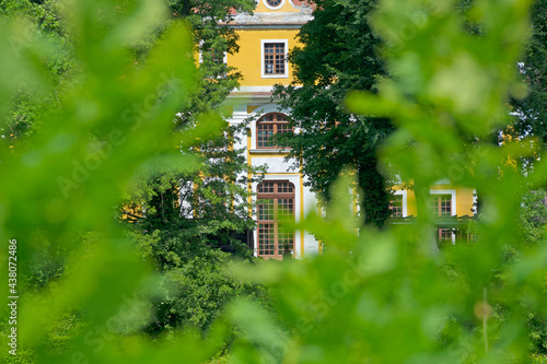 Blick durch Blattgrün auf das Barockschloss Neschwitz photo