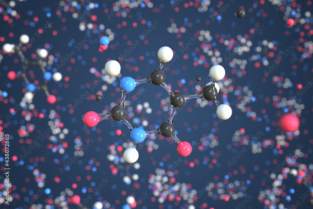 Thymine molecule, scientific molecular model, 3d rendering Thymine molecule, scientific molecular model, 3d rendering