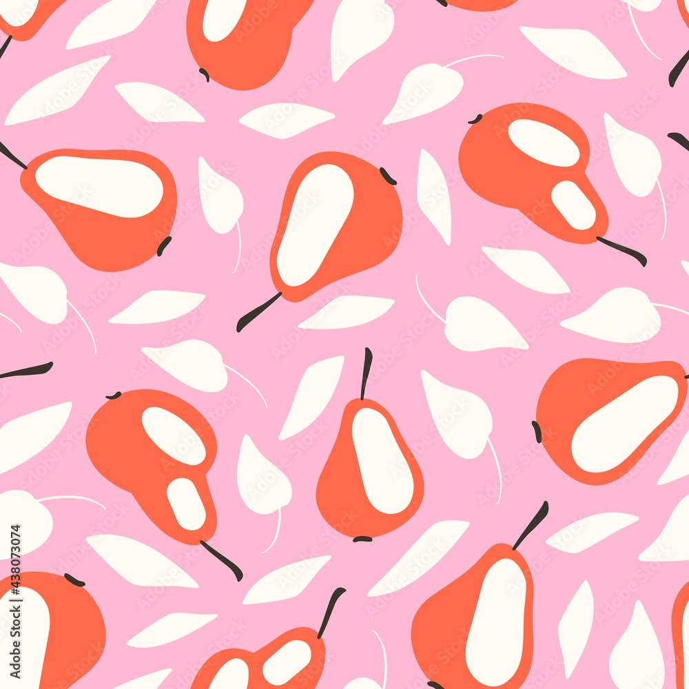 Seamless vector pattern with cute pears on a bright pink background. Seamless vector pattern with cute pears on a bright pink background.