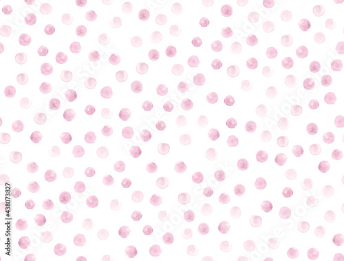 Seamless Rose Watercolor Circles. Grunge Abstract Dots Wallpaper. Vintage Hand Paint Print. Cute Pink Watercolor