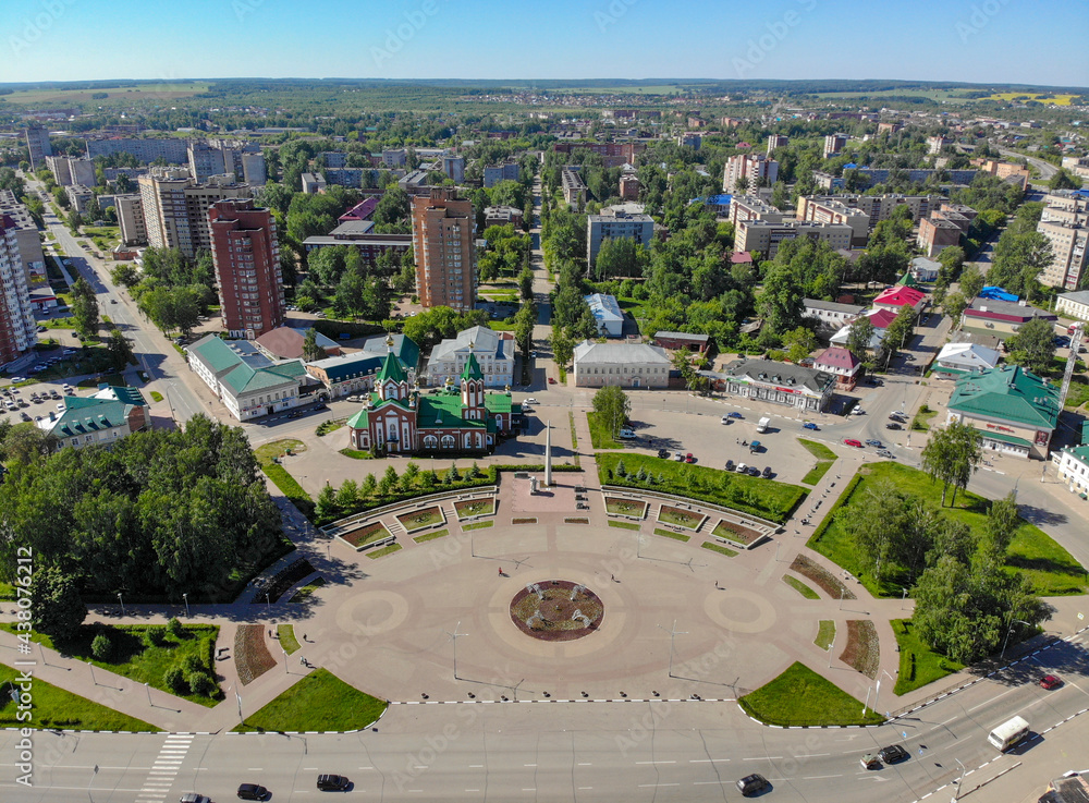 Aerial view of Freedom Square (Glazov, Republic of Udmurtia, Russia)