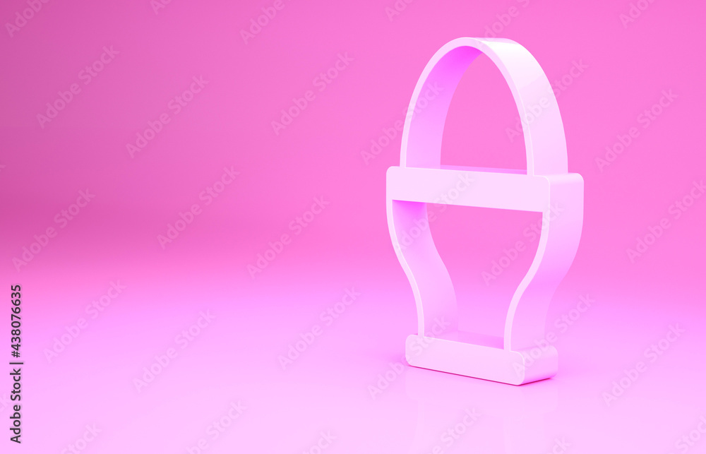 Pink Chicken egg on a stand icon isolated on pink background. Minimalism concept. 3d illustration 3D render