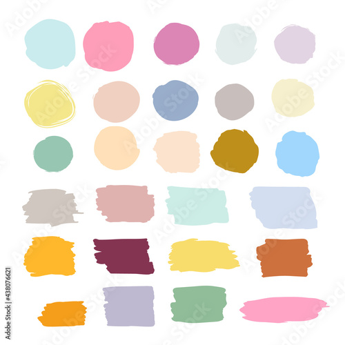 Set of colorful brush strokes. Vector isolated paint spots in pastel colors