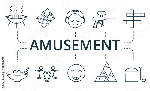 Amusement icon set. Contains editable icons theme such as meditating, singing, bungee jumping and more.