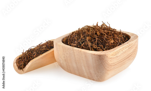 Dried tobacco isolated on white background photo