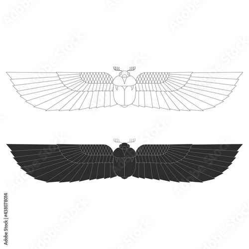 vector monochrome icon set with ancient egyptian symbol Scarab Winged sun for your project