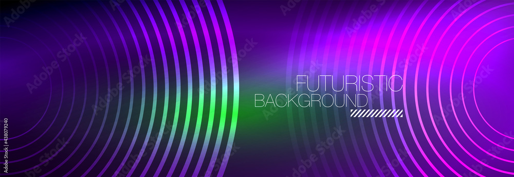 Dark abstract background with glowing neon circles. Trendy layout template for business or technology presentation, internet poster or web brochure cover, wallpaper Dark abstract background with glowing neon circles. Trendy layout template for business or technology presentation, internet poster or web brochure cover, wallpaper