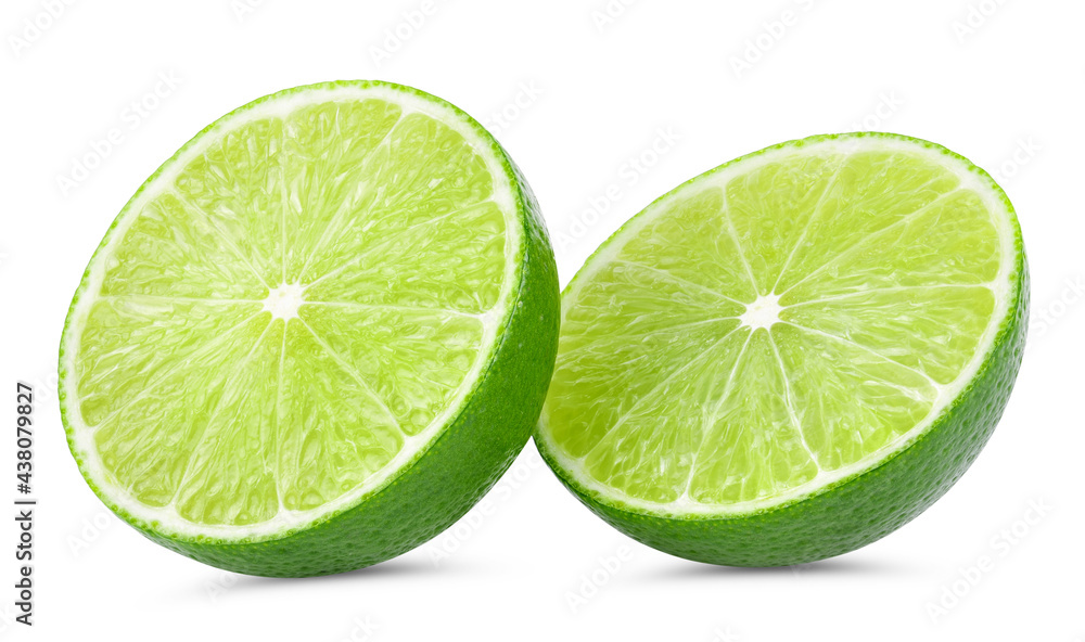 Isolated limes. Whole lime fruit and slices isolated on white background. with clipping path Isolated limes. Whole lime fruit and slices isolated on white background. with clipping path