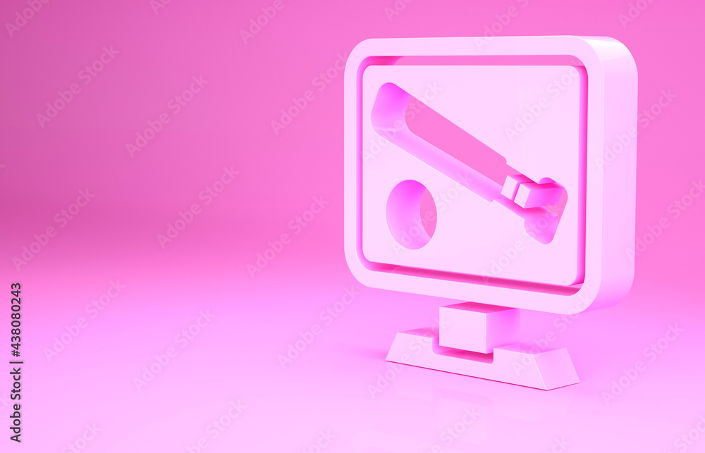 Pink Monitor with baseball ball and bat on the screen icon isolated on pink background. Online baseball game. Minimalism concept. 3d illustration 3D render Pink Monitor with baseball ball and bat on the screen icon isolated on pink background. Online baseball game. Minimalism concept. 3d illustration 3D render