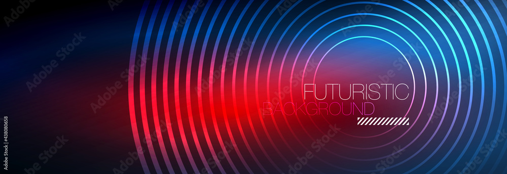 Dark abstract background with glowing neon circles. Trendy layout template for business or technology presentation, internet poster or web brochure cover, wallpaper Dark abstract background with glowing neon circles. Trendy layout template for business or technology presentation, internet poster or web brochure cover, wallpaper