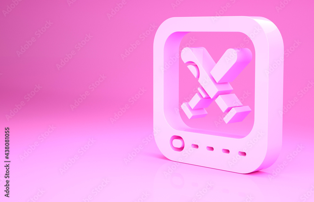 Pink Monitor with baseball ball and bat on the screen icon isolated on pink background. Online baseball game. Minimalism concept. 3d illustration 3D render Pink Monitor with baseball ball and bat on the screen icon isolated on pink background. Online baseball game. Minimalism concept. 3d illustration 3D render