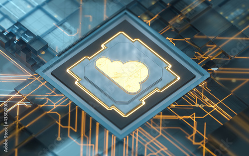 Chip and cloud computing, subject of science and technology, 3d rendering. photo