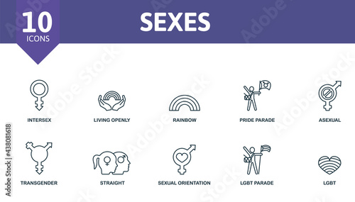 Sexes icon set. Contains editable icons lgbt theme such as intersex, rainbow, asexual and more.