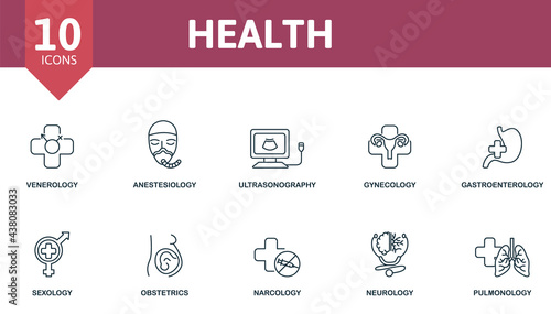 Health icon set. Contains editable icons medical theme such as venerology, andrology, gastroenterology and more.