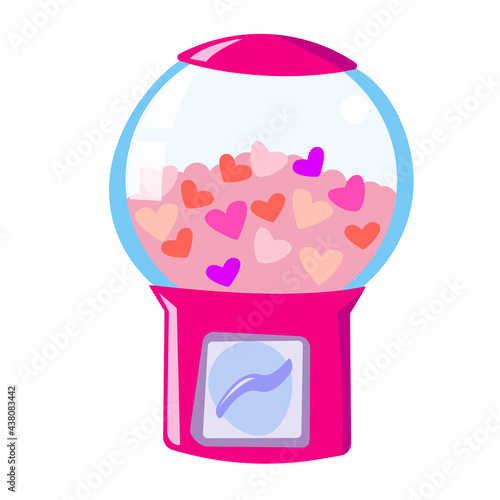 chewing gum machine with heart. vending machine for selling piece goods. Valentine's day stock vector illustration on a white background.