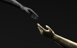 Hand sculpture with black background, 3d rendering.
