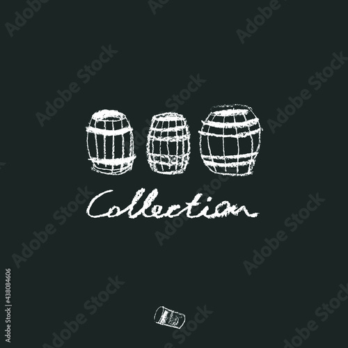 Winery logo template. Vector crayon illustration. Wine-shop icon. Chalkboard texture. Wine list of restaurant. Drawn icon wine barrel for emblem vineyard, biodynamic wines, grape festival, bar sign.